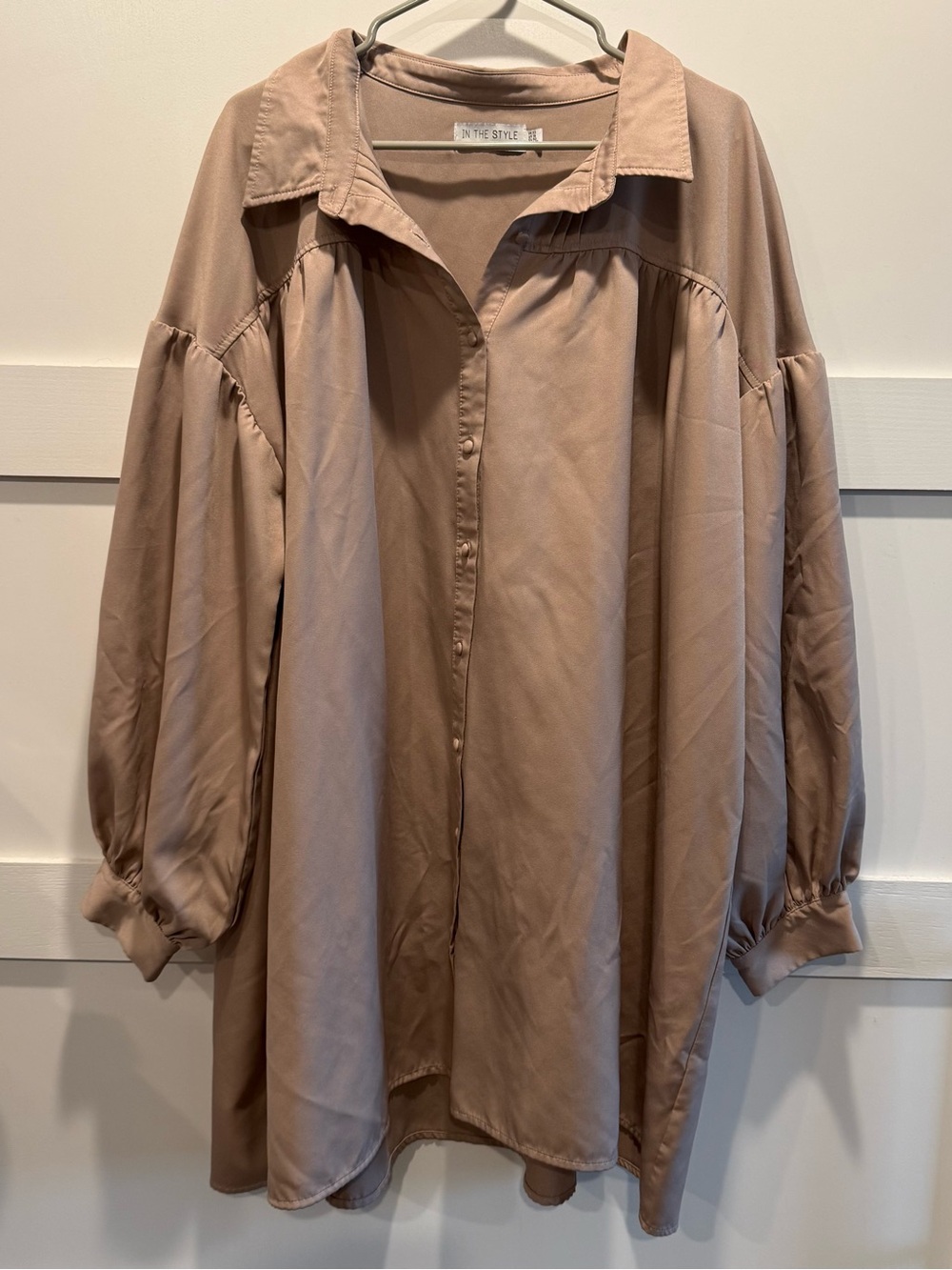 Women's Size 18 Taupe Button-Front Relaxed Shirt/Dress